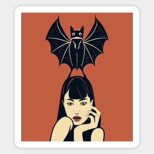 girl with bat on head halloween Sticker